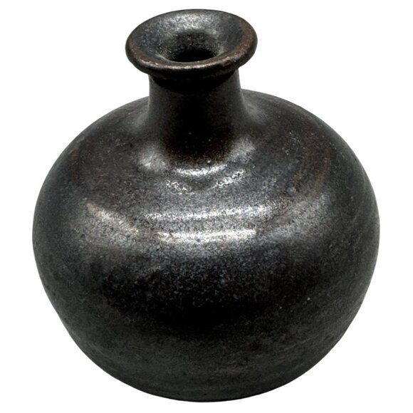 Vintage Handmade Black Ceramic Bud Vase 3